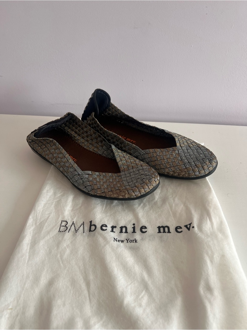 Bernie Mev. Metallic Woven Ballet Flats